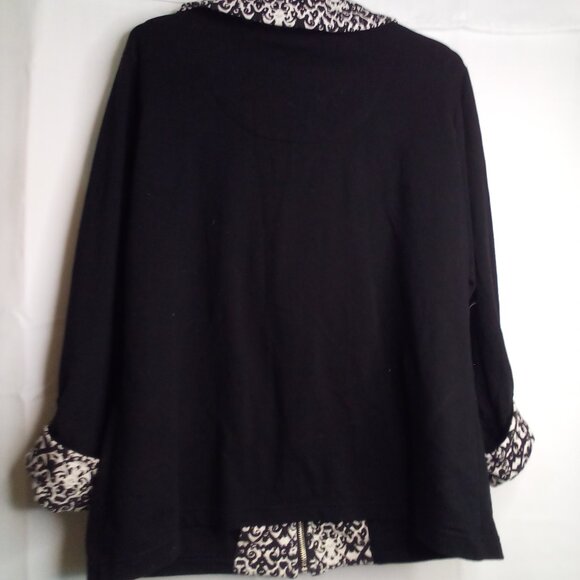 Weekends by Chico's Jacket Women 2 L Full Zip Pockets Roll Tab Sleeve Black - Picture 12 of 16